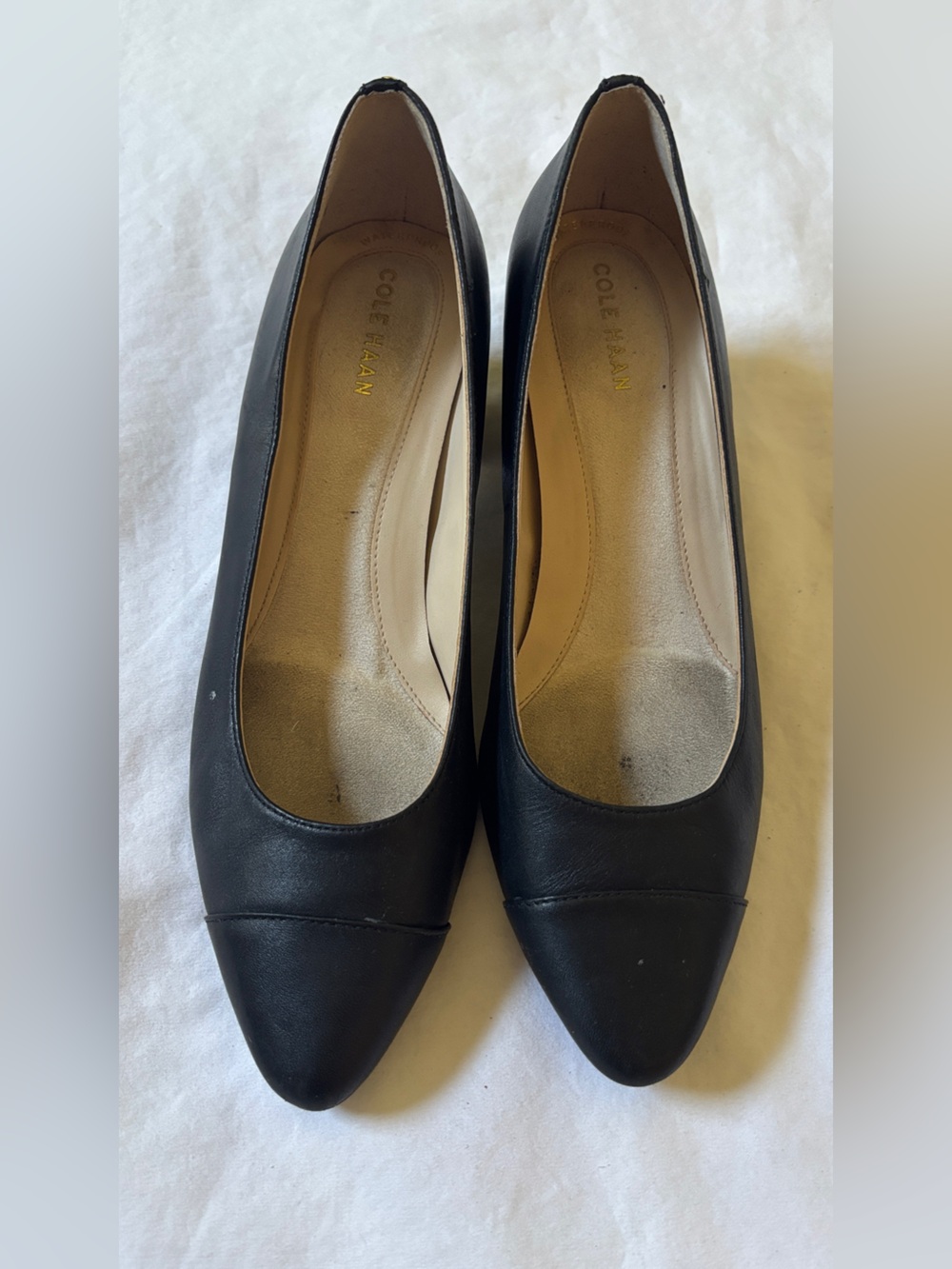 Cole Haan Grand.ØS Women’s Black Leather Cap Toe Pumps Size 7B Low Heel